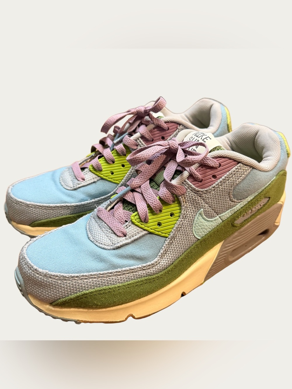 Nike Air Max 90 SE Sun Club Treeline 7Y/Women’s 8.5 Sneakers Blue Gray Copa VGUC